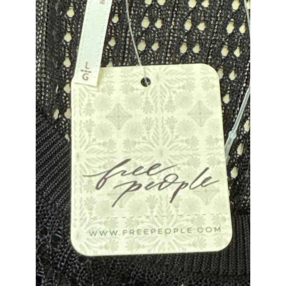 Free People Black Sheer Knit Long Sleeve Top‎ Lightweight Layering Size L - Picture 7 of 10